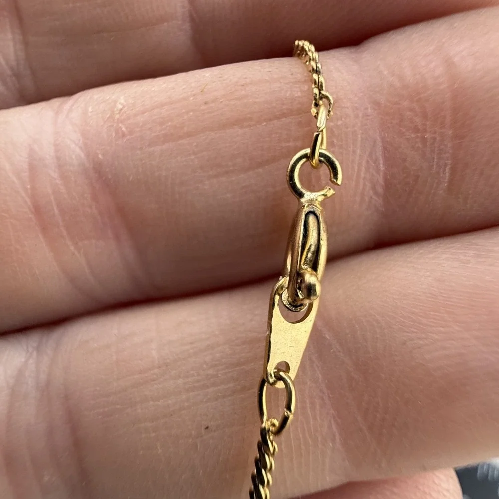 Vintage Estate Necklace Gold Tone Rhinestone Solitaire Dainty 17in